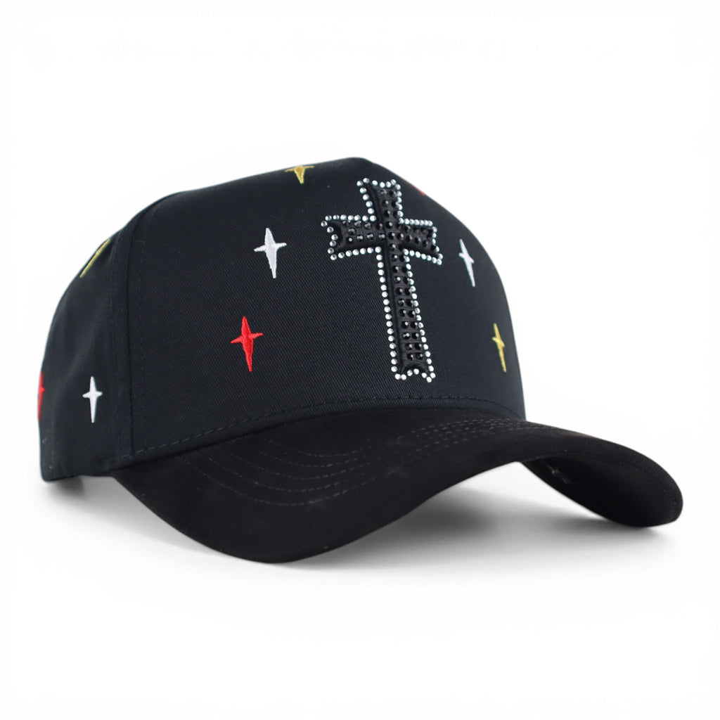 GORRA RICH JR CRUZ CRYSTALS VISOR SUEDE BLACK