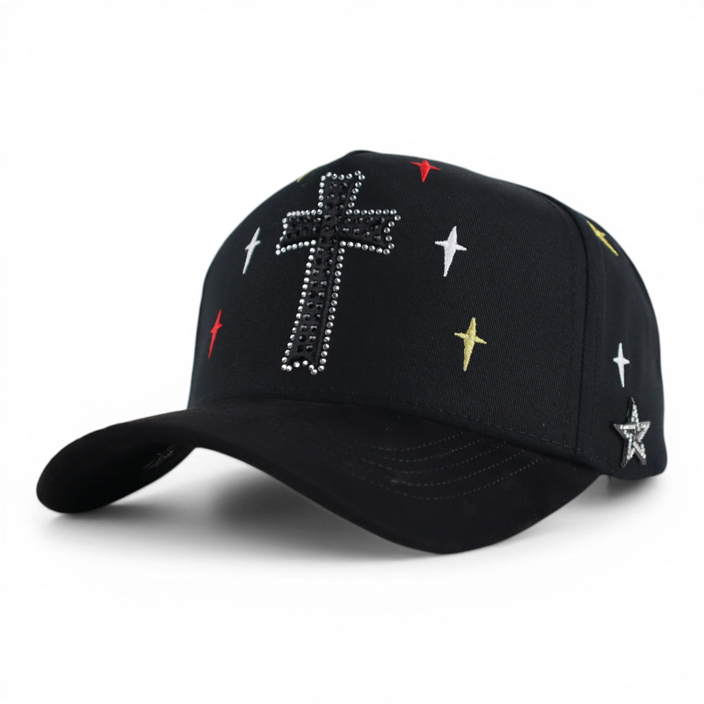 GORRA RICH JR CRUZ CRYSTALS VISOR SUEDE BLACK