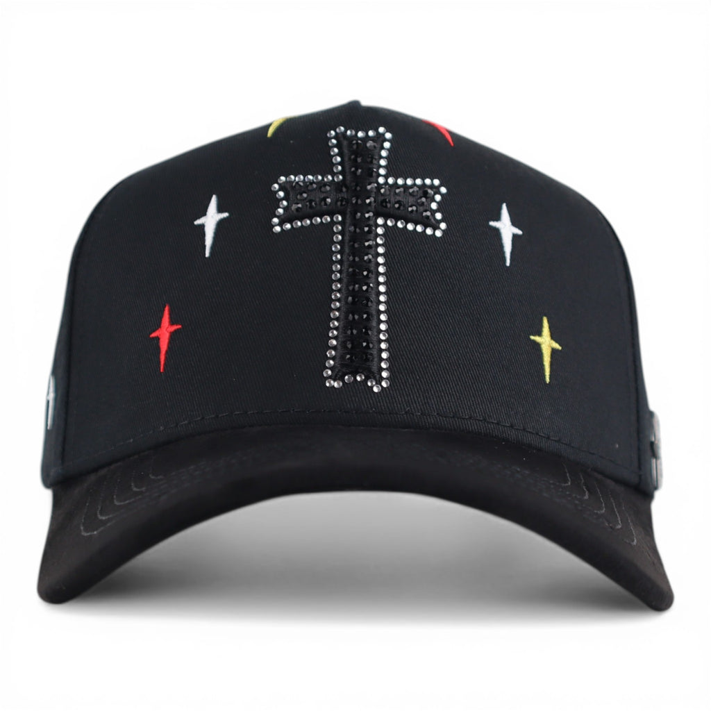GORRA RICH JR CRUZ CRYSTALS VISOR SUEDE BLACK