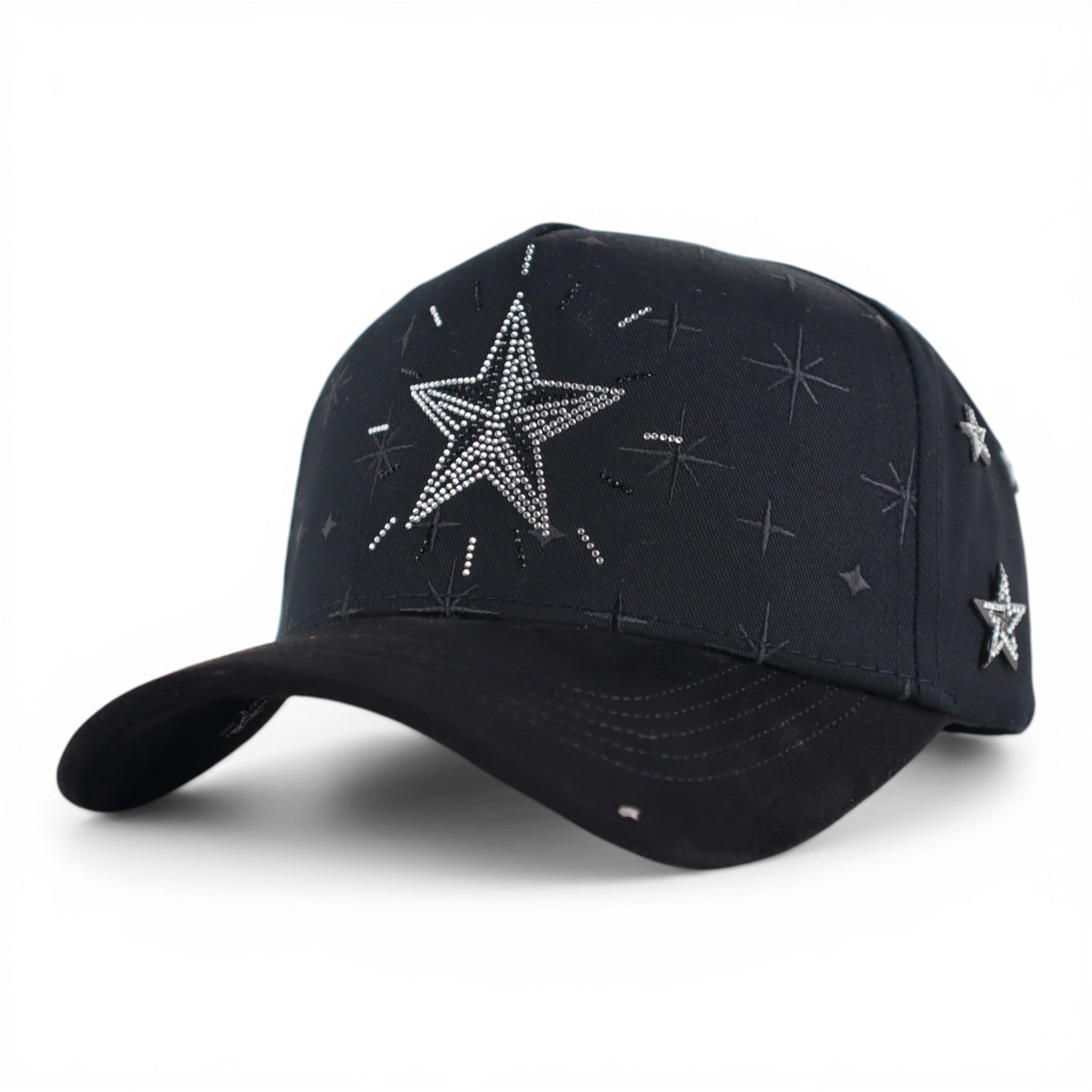 GORRA RICH JR STARS CRYSTALS VISOR SUEDE BLACK