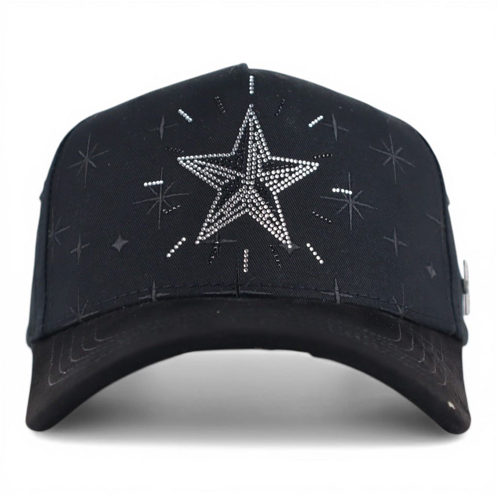 GORRA RICH JR STARS CRYSTALS VISOR SUEDE BLACK