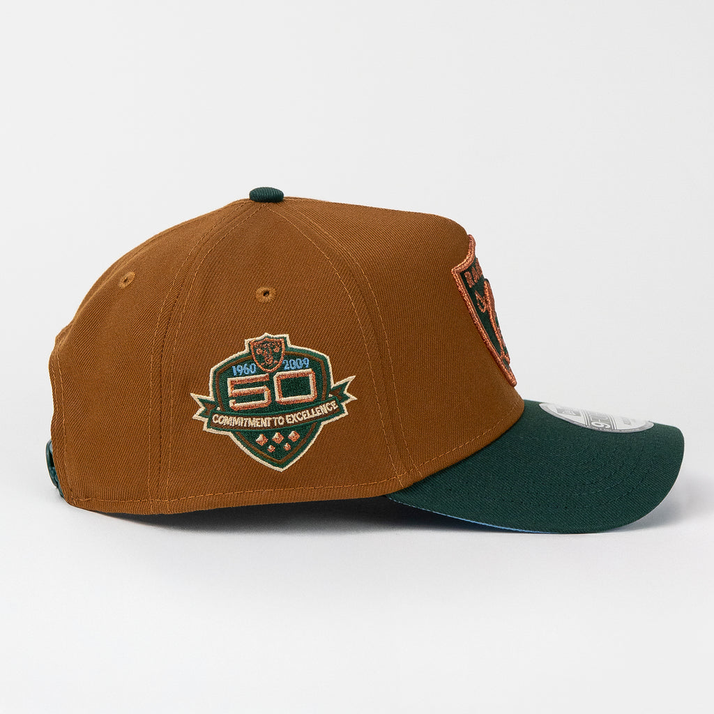 Gorra New Era A-Frame RAIDERS 50TH 1960–2009 BROWN/GREEN 940F | Snapback Visera Curva